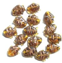 15 19mm Fancy Topaz and Gold Lampwork Fish Beads